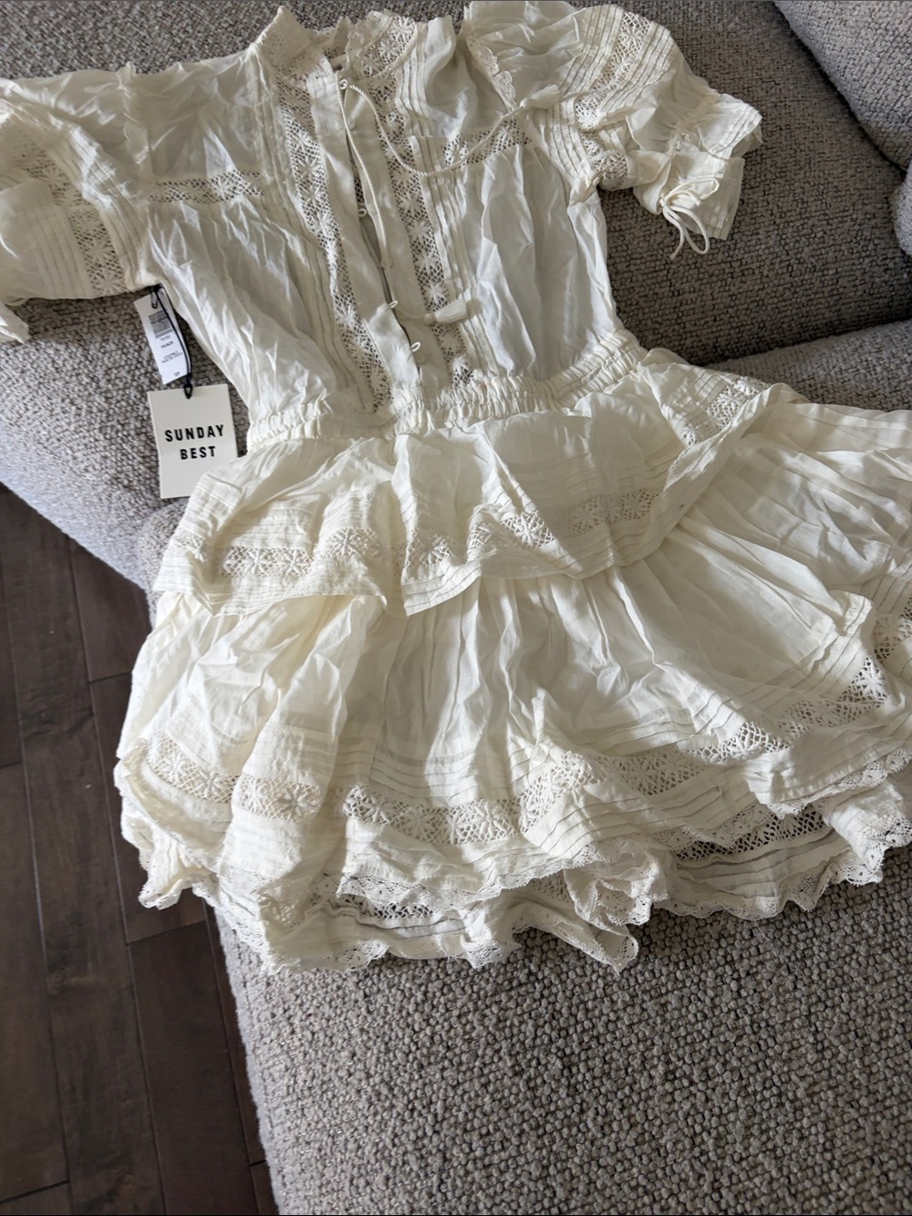 Sunday Best Ivory Lace Tiered Peasant Dress - Picture 6 of 6
